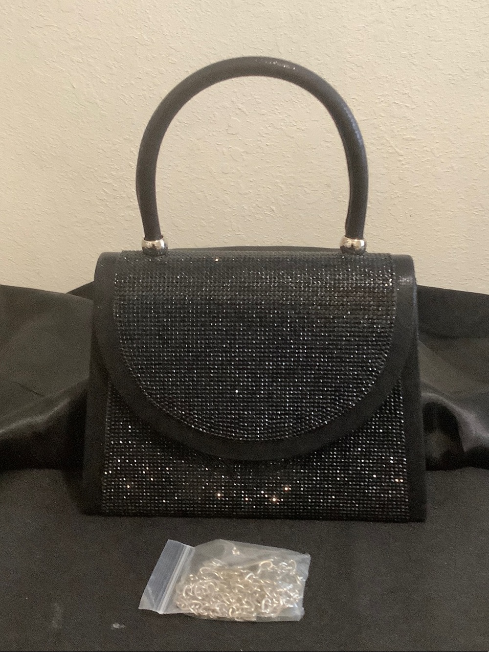 Black Crystal Embellished Top-Handle Evening Bag